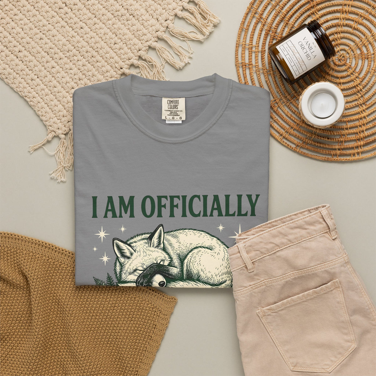 Resting Fox Funny Wildlife Gift Sketch Fox Humor Fan Drawing Retro Star Shapes T-Shirt