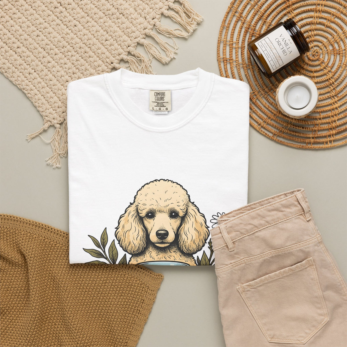 Poodle Tea T-Shirt T-Shirt Dog Flower Gift Women Retro T-Shirt Tea Cup T-Shirt Canine Fan Poodle T-Shirt T-Shirt Floral Graphic Sketch Citrus T-Shirt