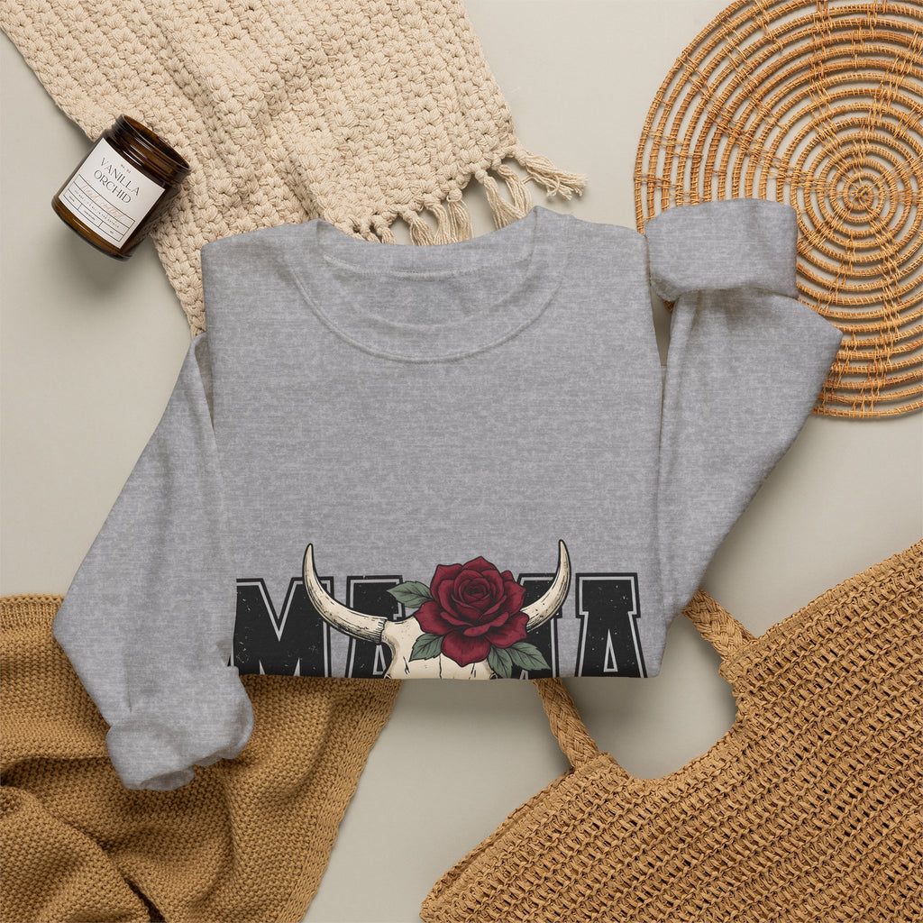 Bull Skull Sweatshirt Mom Hippie Gift Women Rustic Sweatshirt Cow Skull Sweatshirt Mother Enthusiast Vintage Sweatshirt Bohemian Graphic Retro Floral Rose
