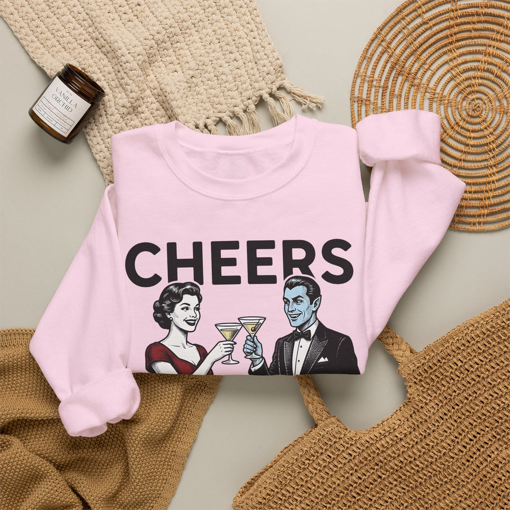 Vampire Duo Sweatshirt Halloween Event Gift Women Antique Sweatshirt Vampire Couple Sweatshirt Horror Fan Spooky Sweatshirt Party Graphic Old School Wine Glass