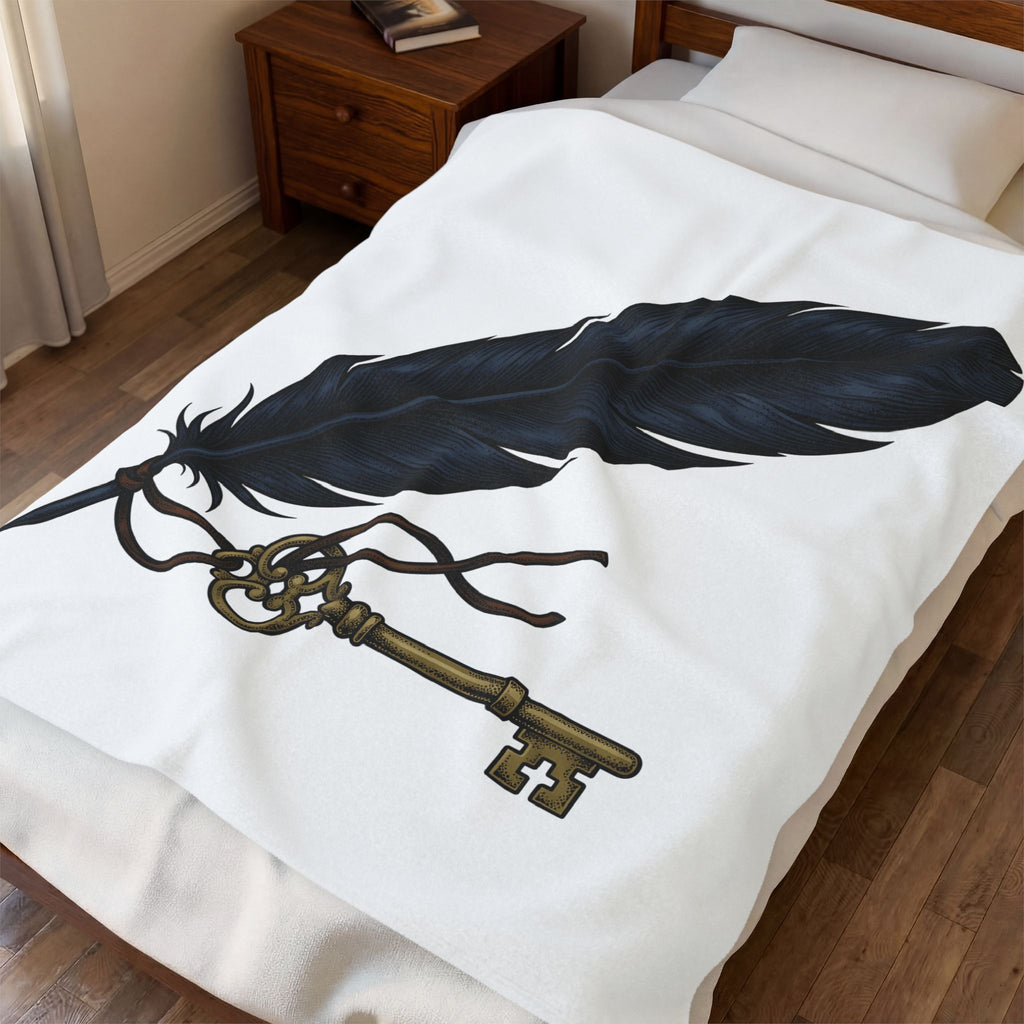 Feather Charm Blanket Boho Chic Spiritual Gift Women Retro Blanket Charm Blanket Bohemian Enthusiast Vintage Blanket Mystical Graphic Sketch Bow