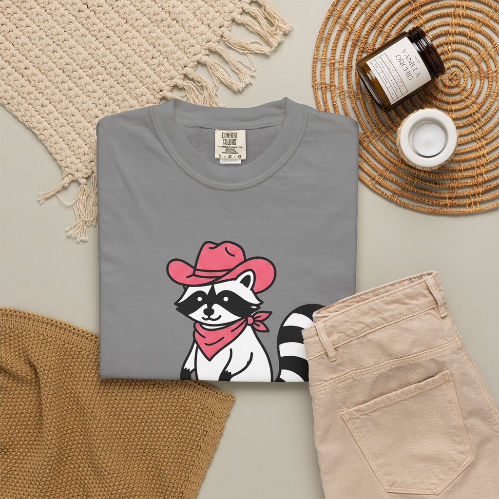 Raccoon Cowgirl T-Shirt Cowgirl Pet Gift Women Cartoon T-Shirt Raccoon T-Shirt Cowgirl Fan Cartoonish T-Shirt Animal Graphic Sketch Cowboy Hat