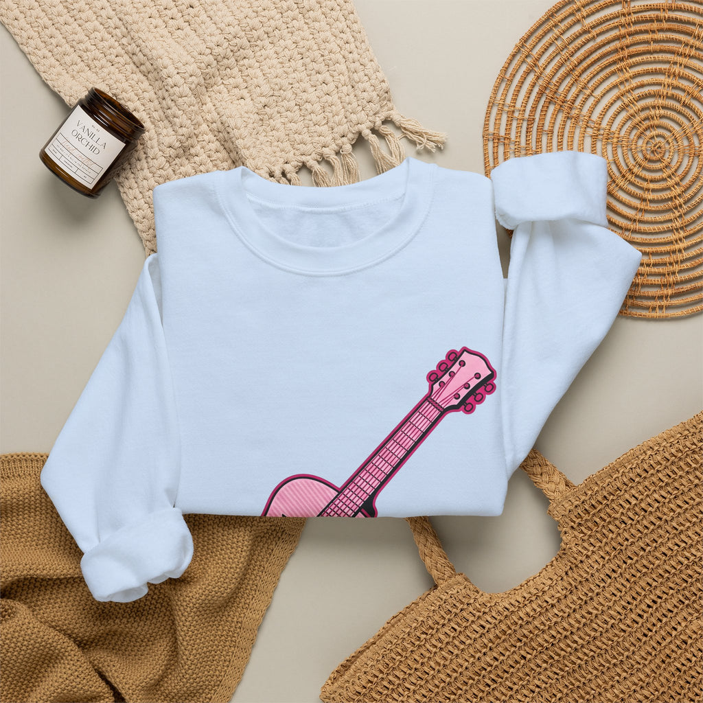 Pink Electric Guitar Sweatshirt Cowgirl Instruments Gift Women Cartoon Sweatshirt Guitar Sweatshirt Cowboy Fan Comic Sweatshirt Music Graphic Vintage Star
