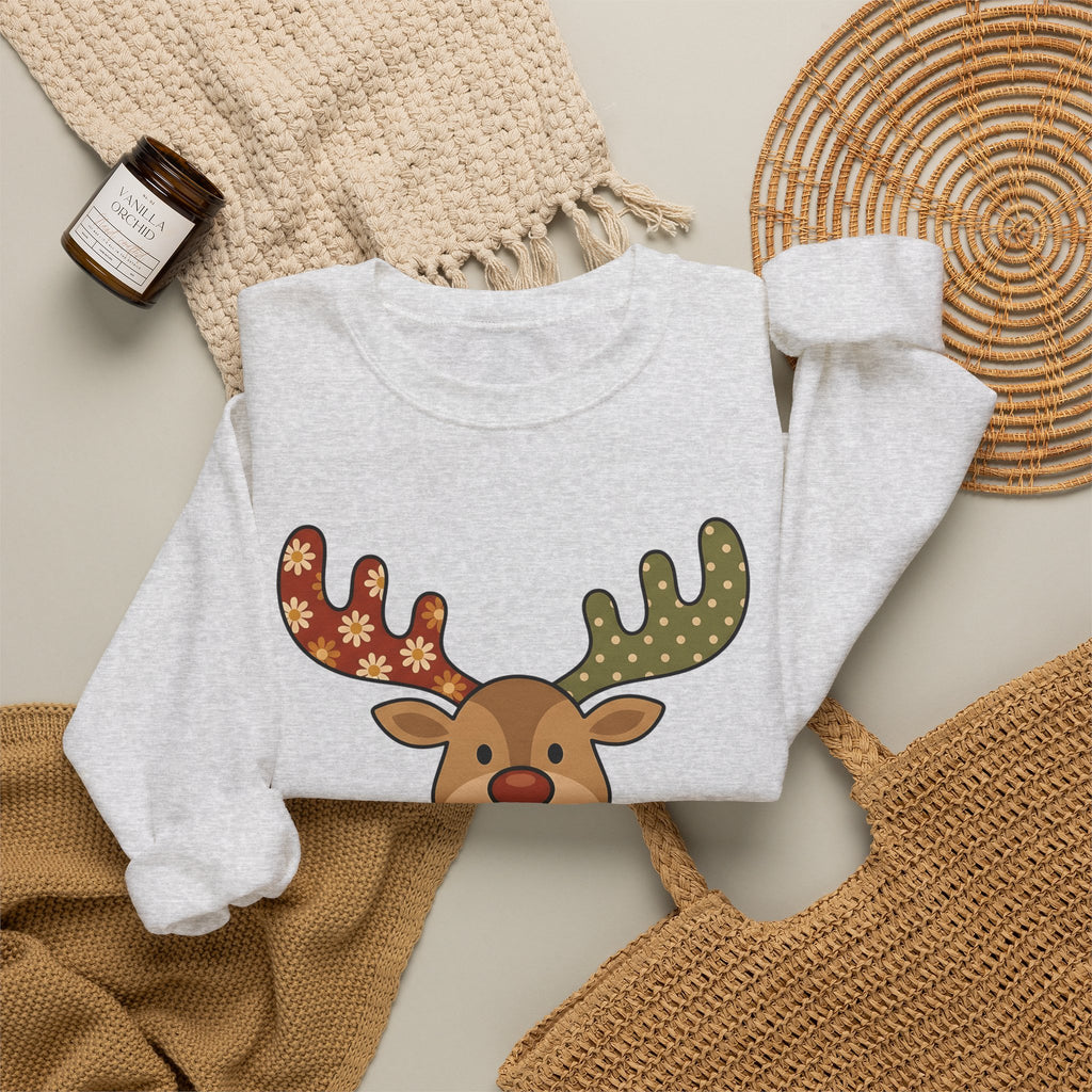 Deer Drawing Holiday Noel Gift Cartoon Fawn Christmas Fan Caricature Christmas Classic Winter Sweatshirt