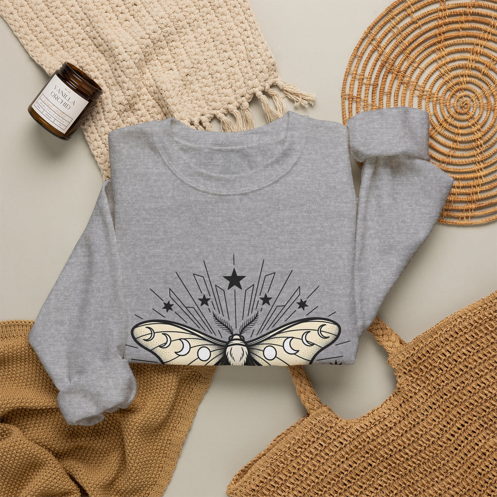 Luna Moth Sweatshirt Boho Chic Zodiac Gift Women Outline Sweatshirt Actias Luna Sweatshirt Hippie Fan Hand Drawn Sweatshirt Astrology Graphic Retro Star Shapes