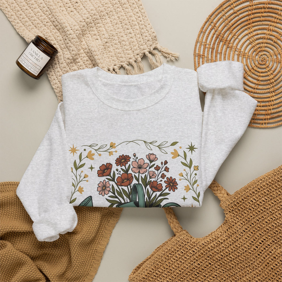 Watering Can Bouquet Sweatshirt Teacher Horticulture Gift Women Line Art Sweatshirt Flower Arrangement Sweatshirt Educator Enthusiast Illustration Design