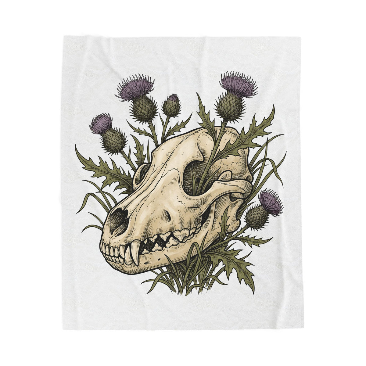 Animal Skull Blanket Animals & Flowers Spooky Gift Women Sketch Blanket Cranium Blanket Wildlife Fan Illustration Graphic Blanket Hand Drawn