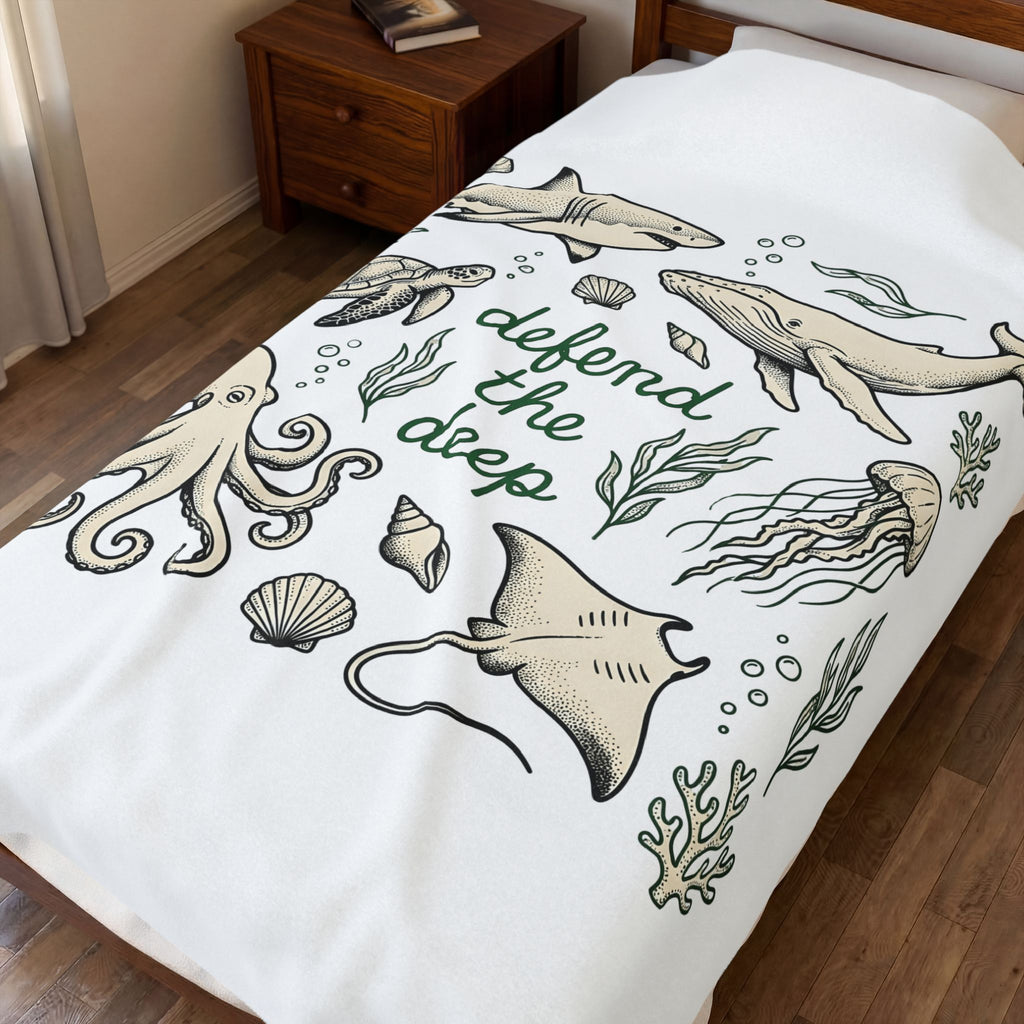 Sea Creatures Blanket Ocean Wildlife Gift Women Sketch Blanket Marine Life Blanket Marine Fan Oceanic Blanket Wildlife Graphic Retro Kelp Blanket
