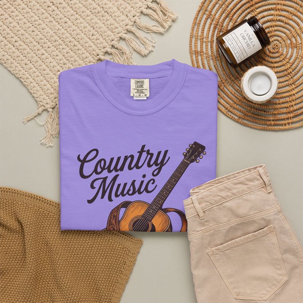 Acoustic Guitar Country Music Prairie Gift Hand Drawn Guitar Country Fan Illustrated Countrywestern T-Shirt