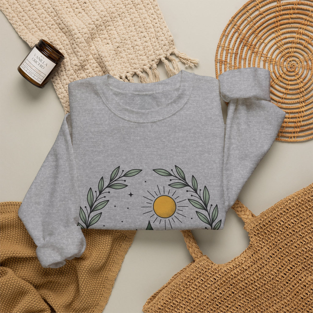 Fir Tree Sweatshirt Nature Wilderness Gift Women Leaf Sweatshirt Pine Sweatshirt Outdoors Enthusiast Foliage Sweatshirt Bush Graphic Outline Bright Sun Sweatshirt