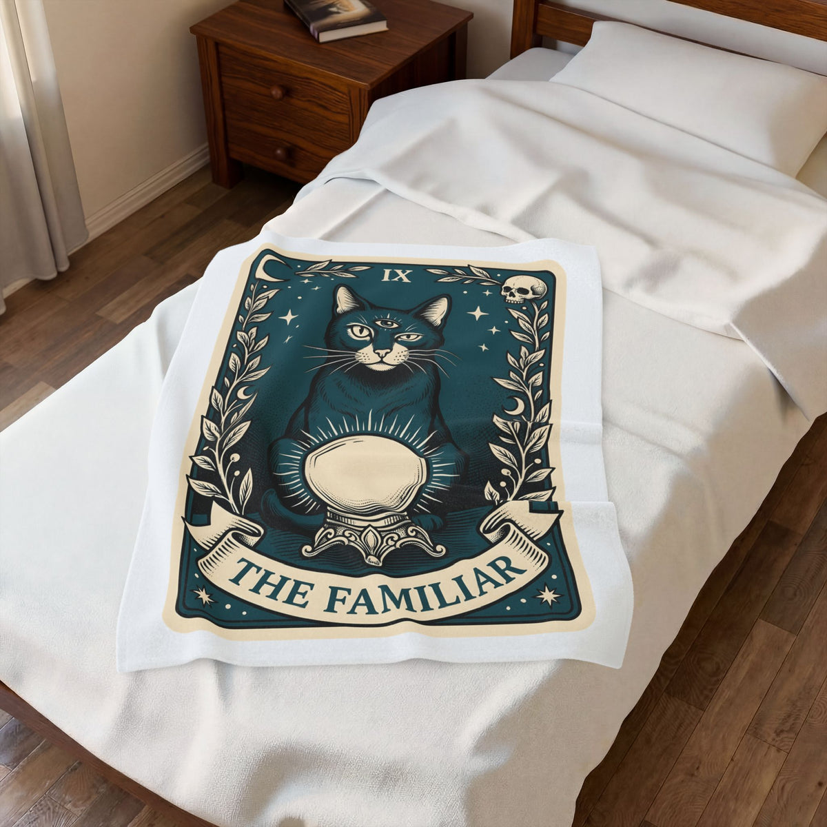 Mystic Cat Blanket Boho Chic Witchcraft Gift Women Tarot Blanket Kitty Blanket Bohemian Fan Occult Graphic Vintage Crystal Ball Blanket
