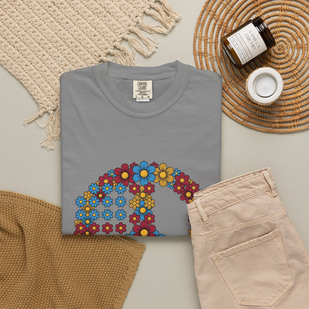 Peace Symbol Flower T-Shirt N Symbol Gift Women Hippie T-Shirt Peace Sign T-Shirt Nature Enthusiast Bohemian T-Shirt Iconic Graphic Retro Chamomile