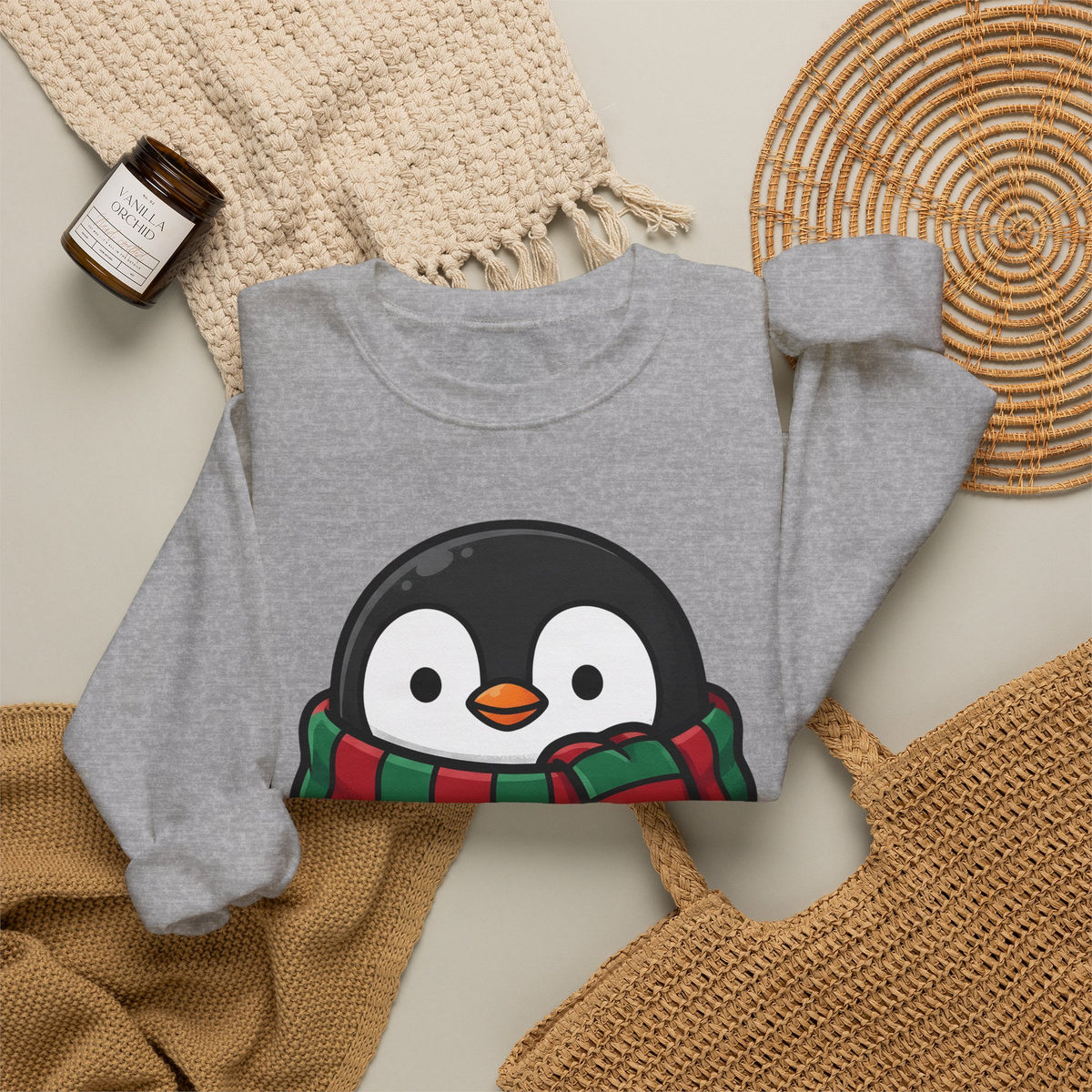 Penguin Clipart Sweatshirt Animals Festive Gift Women Kawaii Sweatshirt Pinguin Sweatshirt Wildlife Fan Cute Sweatshirt Holiday Graphic Comic Neck Wrap Sweatshirt
