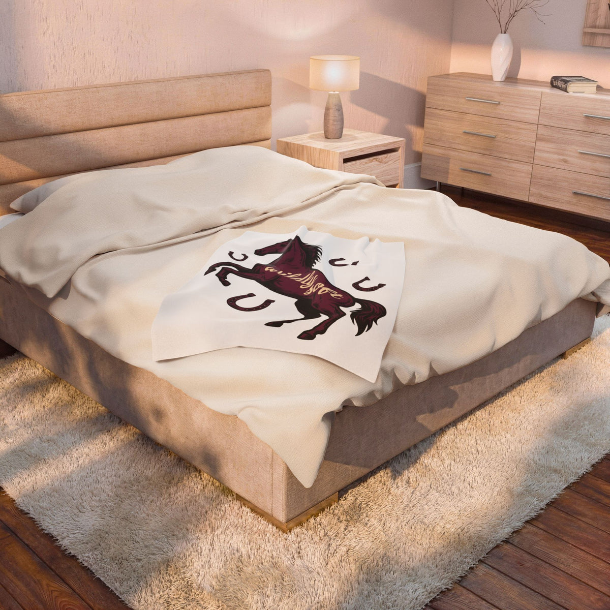 Horse Design Blanket Boho Chic Ranch Gift Women Classic Blanket Equine Blanket Hippie Fan Vintage Blanket Western Graphic Doodle Horseshoe Blanket
