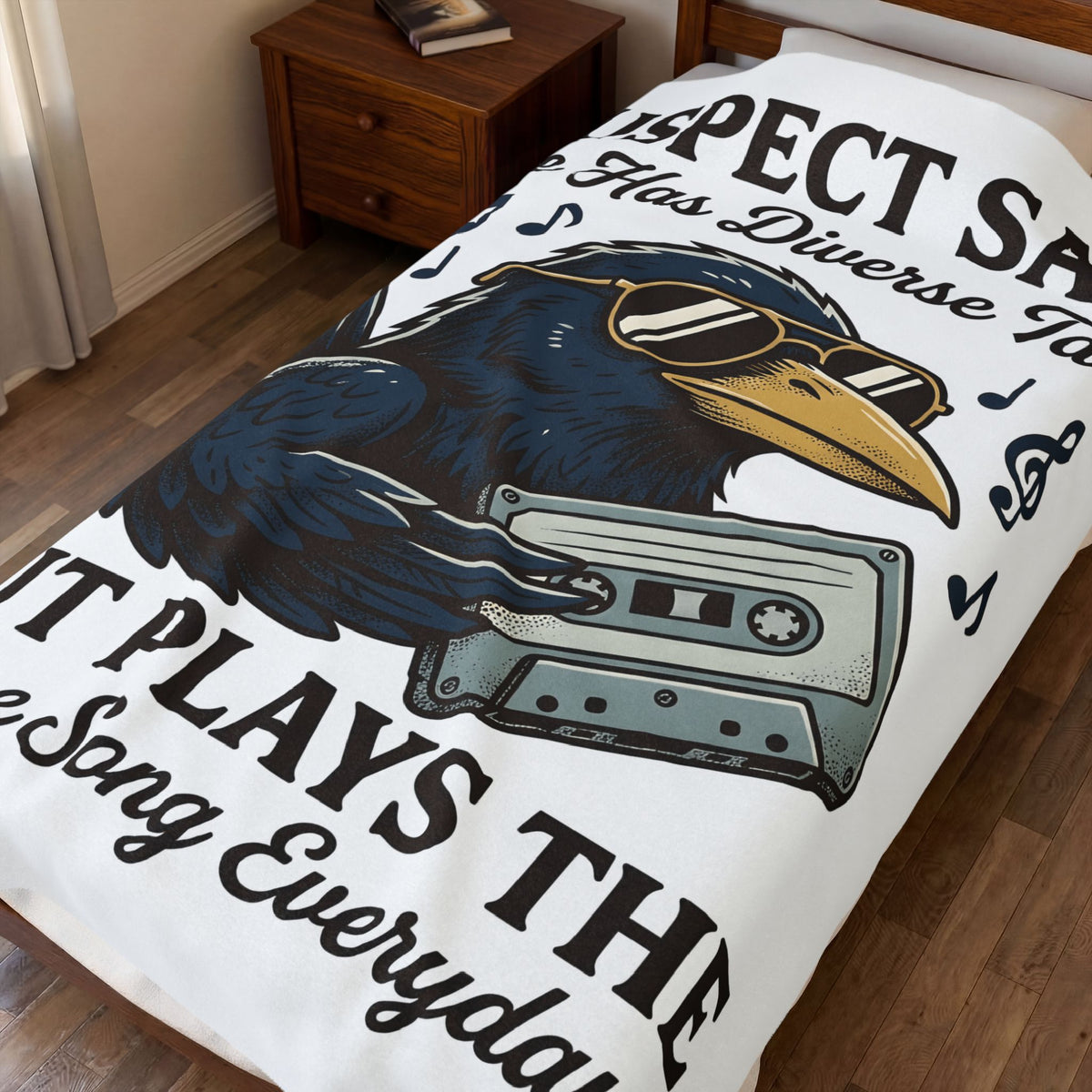 Hip Raven Blanket Funny Song Gift Women Comic Blanket Raven Blanket Humor Fan Cartoon Blanket Melody Graphic Vintage Tape Deck Blanket