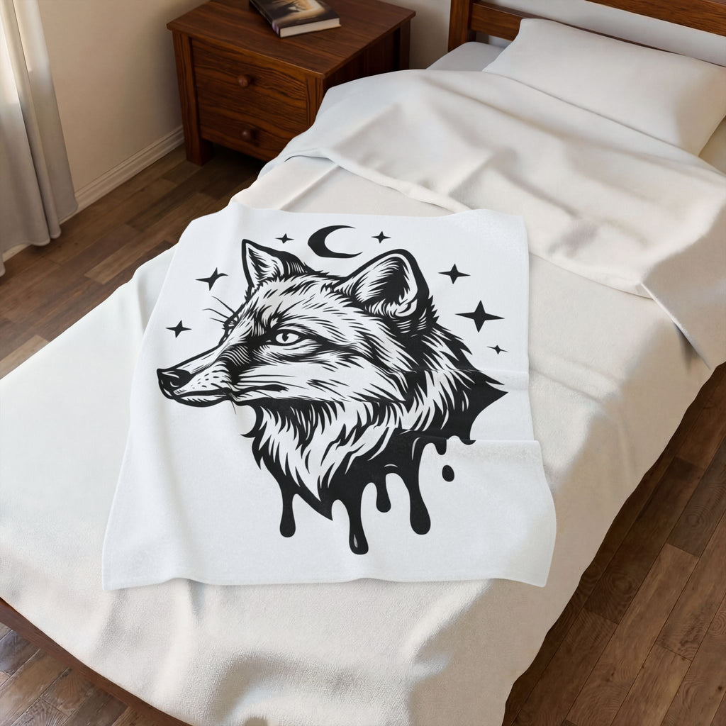 Wolf Portrait Blanket Boho Chic Fauna Gift Women Sketch Blanket Canine Blanket Bohemian Fan Drawing Design Graphic Creature Illustration Graphic