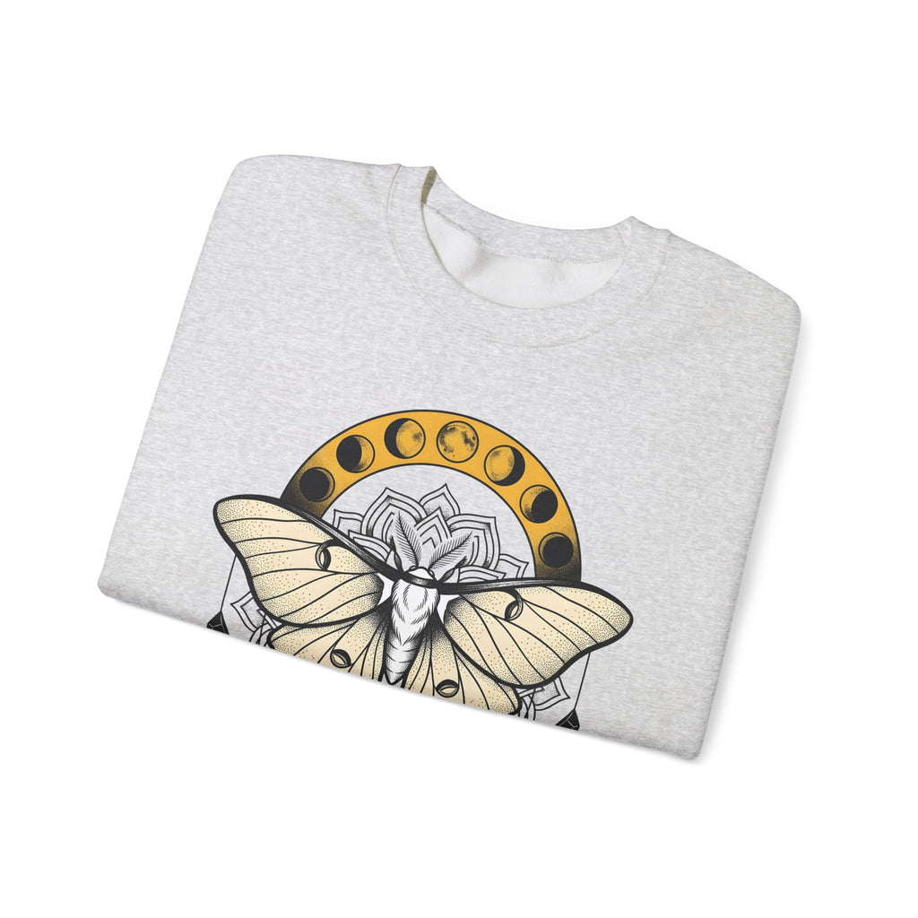 Luna Moth Sweatshirt Boho Chic Mystical Gift Women Mandala Sweatshirt Moon Moth Sweatshirt Hippie Fan Sacred Sweatshirt Spiritual Graphic Line Art Moon Phases