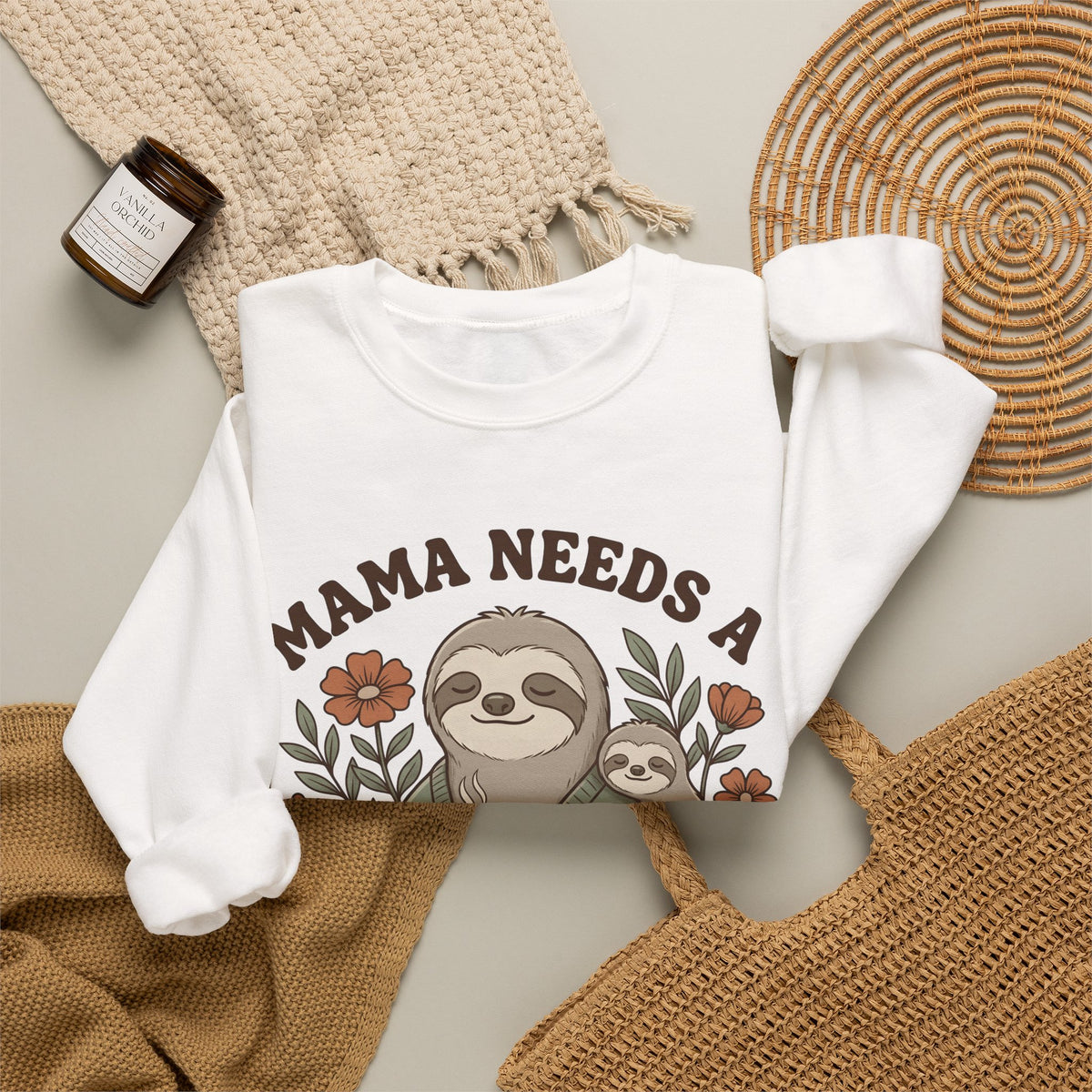 Sloth Mother Moms Espresso Gift Kawaii Sloth Mom Enthusiast Cute Coffee Sketch Blossoms Sweatshirt