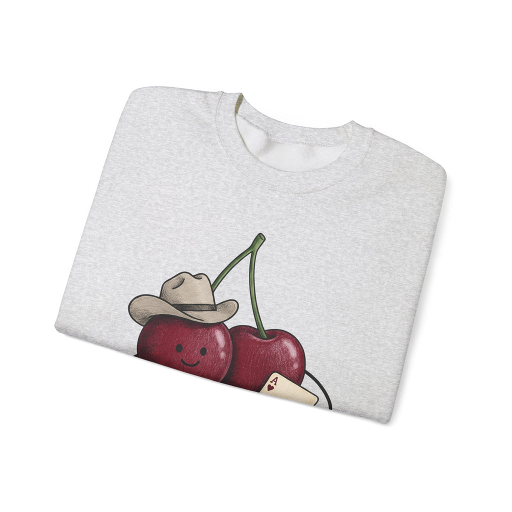 Cherry Western Sweatshirt Cowgirl Harvest Gift Women Playful Sweatshirt Western Wear Sweatshirt Rodeo Fan Whimsical Sweatshirt Autumn Graphic Doodle Poker Card