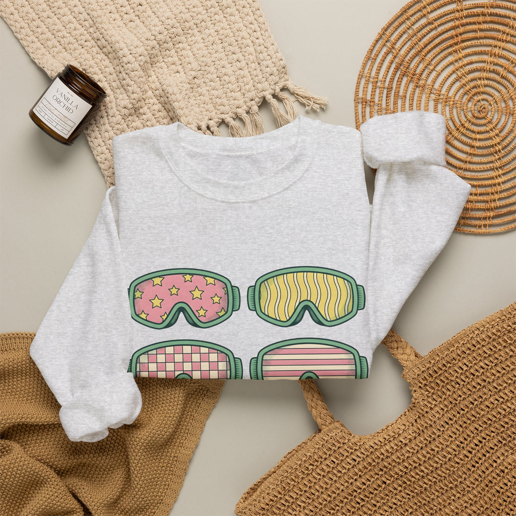 Ski Goggles Sweatshirt Sports Skiing Gift Women Cartoon Sweatshirt Goggles Sweatshirt Athlete Enthusiast Comic Sweatshirt Snowboard Graphic Vintage Stars