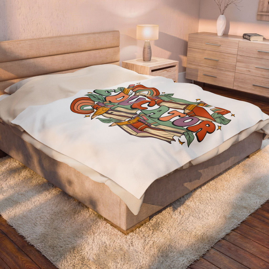 Books Pencils Blanket Teacher School Gift Women Cartoon Blanket Stationery Blanket Educator Enthusiast Comic Blanket Classroom Graphic Retro