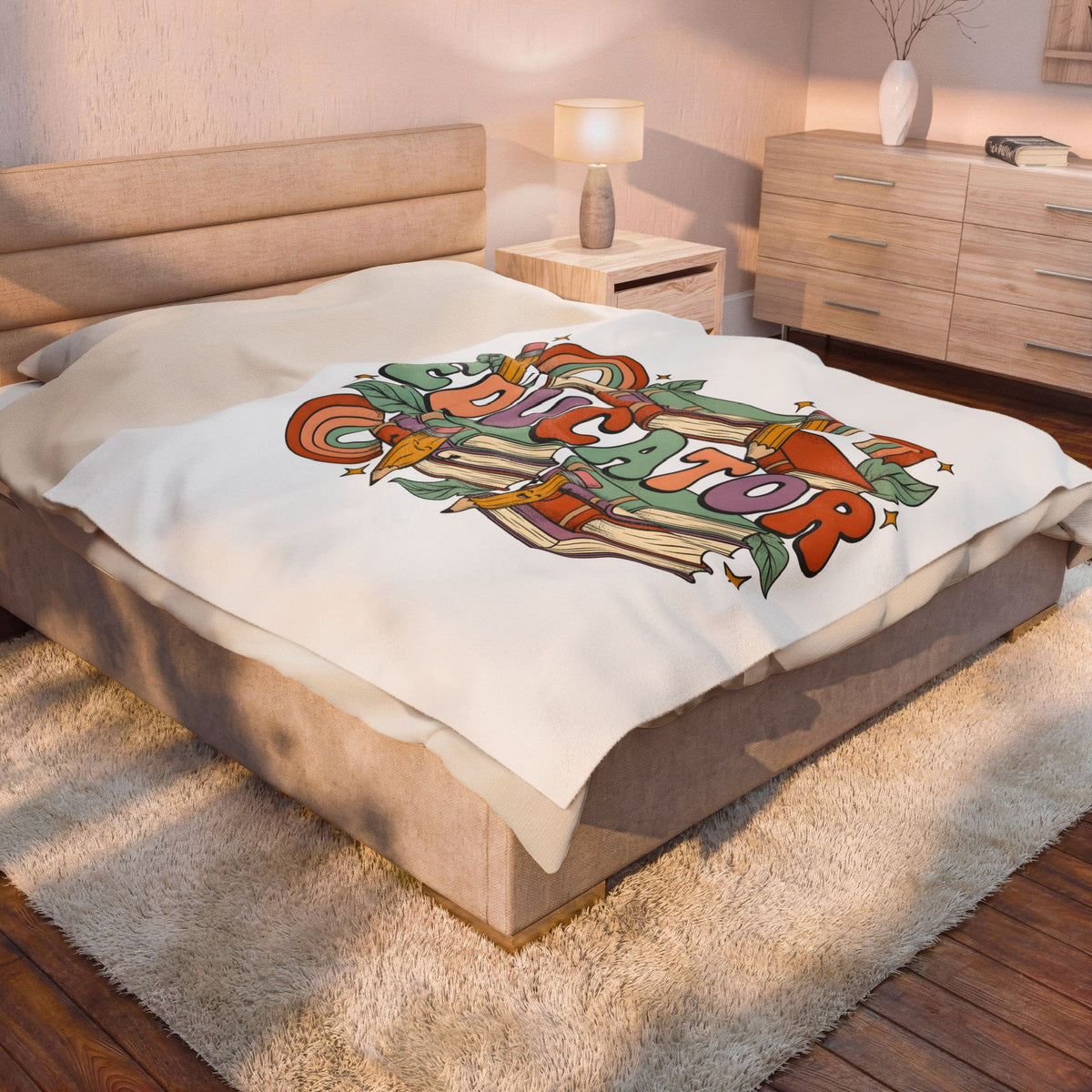 Books Pencils Blanket Teacher School Gift Women Cartoon Blanket Stationery Blanket Educator Enthusiast Comic Blanket Classroom Graphic Retro