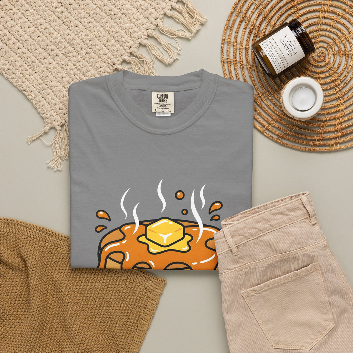 Pancake Stack Desserts Breakfast Gift Cartoon Pancakes Sweets Fan Cartoony Morning Bold Syrup T-Shirt