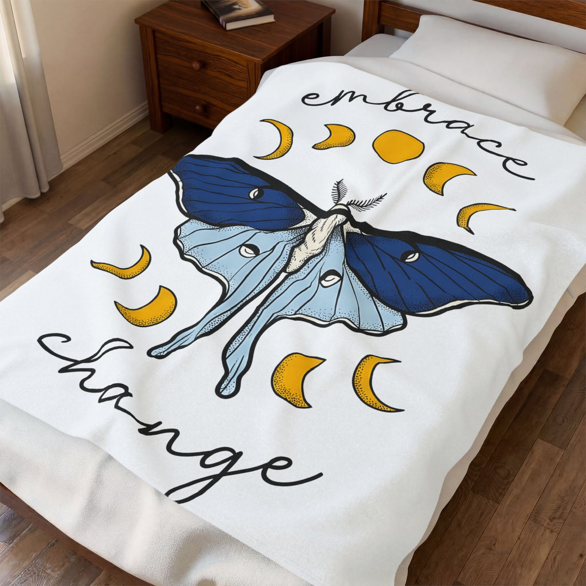 Luna Moth Blanket Boho Chic Occult Gift Women Hippie Blanket Actias Luna Blanket Bohemian Enthusiast Psychedelic Blanket Mystical Graphic Sleek