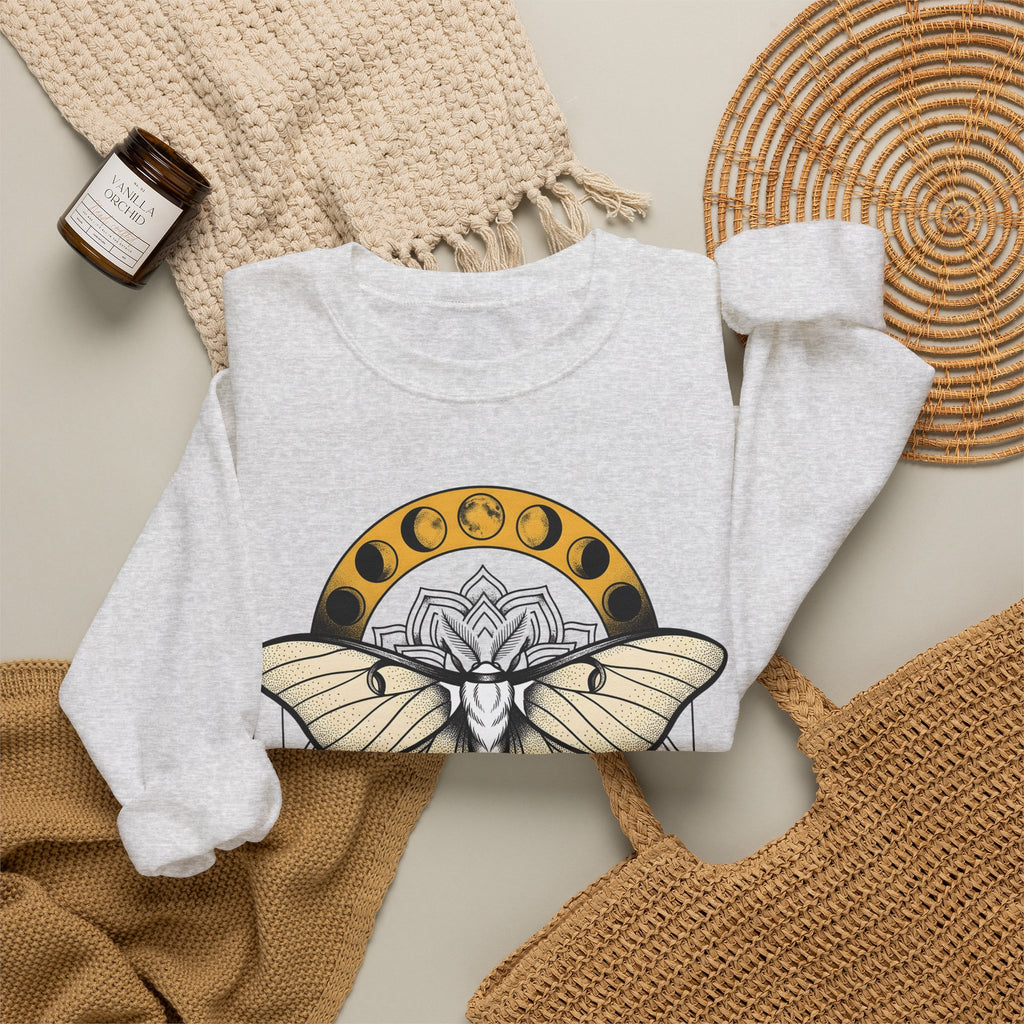 Luna Moth Sweatshirt Boho Chic Mystical Gift Women Mandala Sweatshirt Moon Moth Sweatshirt Hippie Fan Sacred Sweatshirt Spiritual Graphic Line Art Moon Phases