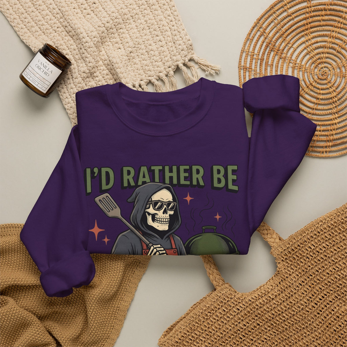 Skull Cook Sweatshirt Grilling Joke Gift Women Comic Sweatshirt Skeleton Sweatshirt Barbecue Fan Cartoon Sweatshirt Pun Graphic Retro Barbeque Sweatshirt