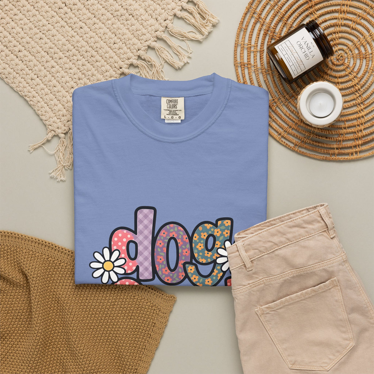 Floral Lettering Print T-Shirt Dog Niece Gift Women Sketch T-Shirt Typography T-Shirt Dog Fan Hand Drawn T-Shirt Niece Graphic Cartoon Chamomile