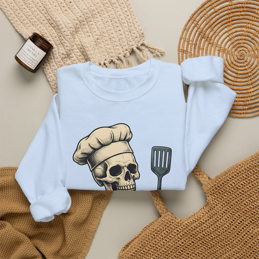 Skeleton Cook Sweatshirt Barbecue Fun Gift Women Classic Sweatshirt Skeleton Sweatshirt Bbq Fan Vintage Sweatshirt Humor Graphic Line Art Grill Spatula Sweatshirt