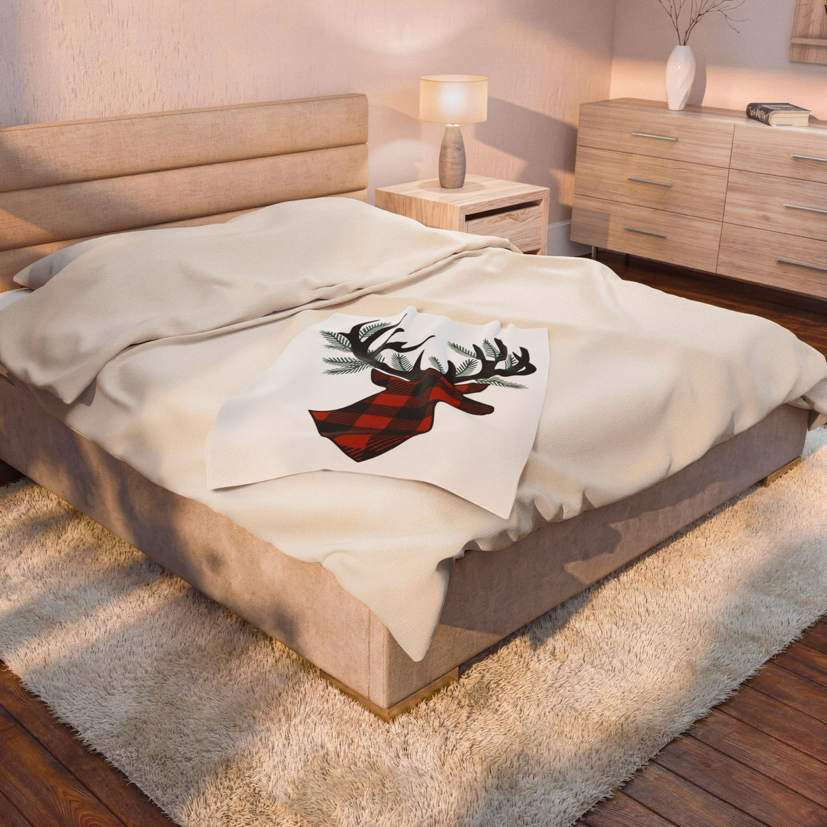 Tartan Elk Blanket Christmas Nature Gift Women Country Blanket Plaid Elk Blanket Xmas Fan Rustic Blanket Wilderness Graphic Antique Pine Twigs
