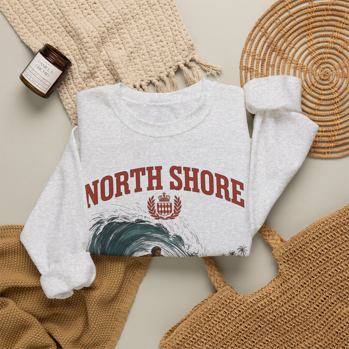 Surfer Wave Surfing Beach Gift Vintage Wave Surfer Fan Retro Coastal Hand Drawn Palm Sweatshirt