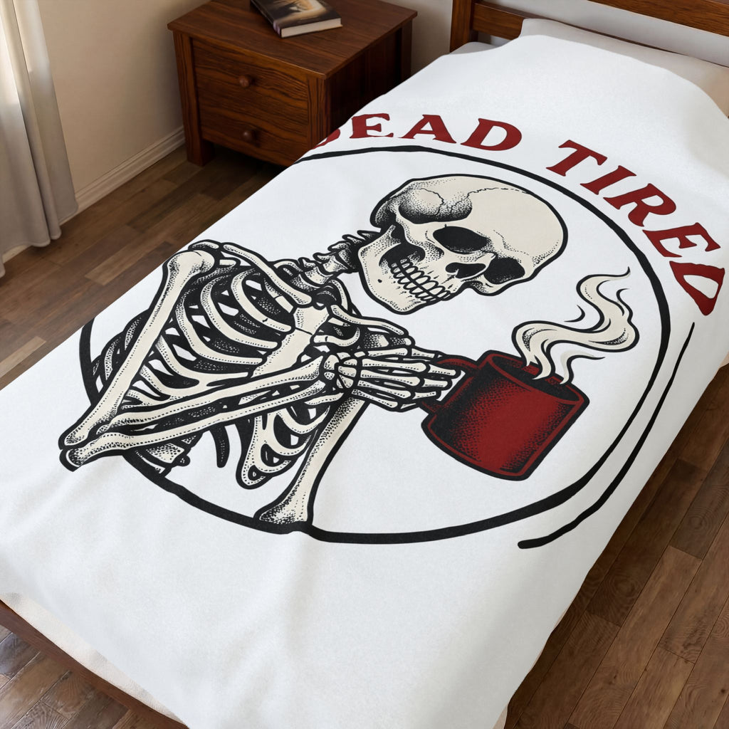 Skeleton Coffee Halloween Coffee Gift Tattoo Skull Coffee Horror Fan Traditional Caffeine Vintage Blanket