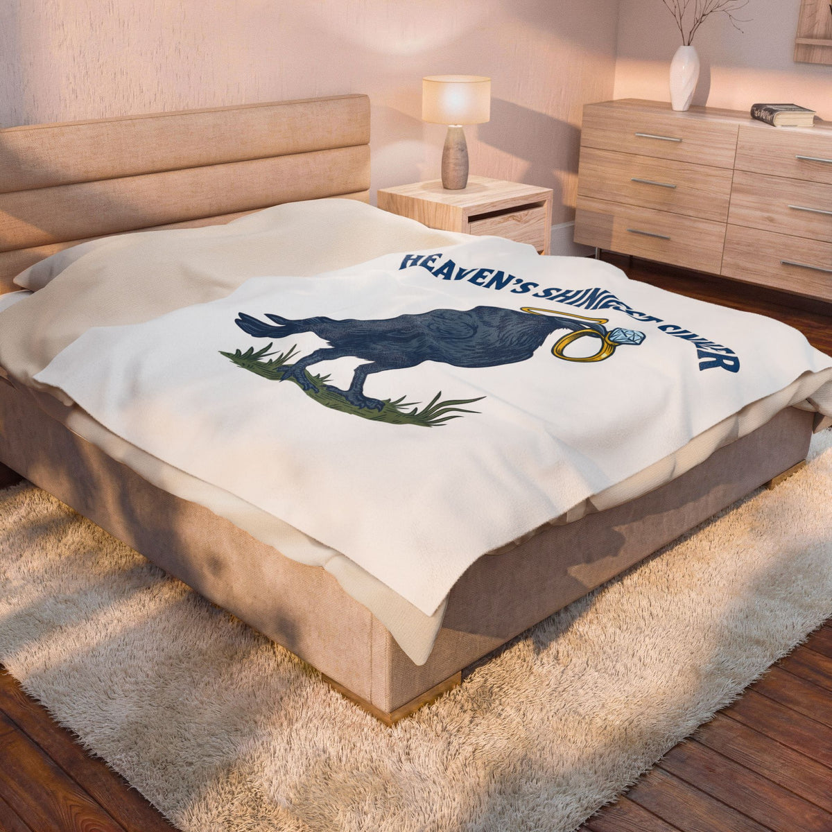 Raven Halo Blanket Funny Animal Gift Women Vintage Blanket Crow Blanket Humor Fan Retro Blanket Creature Graphic Hand Drawn Diamond Ring Blanket