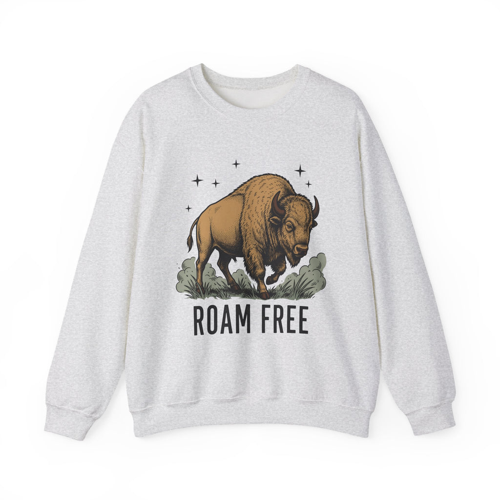 Buffalo Art Sweatshirt Animal Environment Gift Women Rustic Sweatshirt Bison Sweatshirt Wildlife Fan Primitive Sweatshirt Eco Graphic Line Art Star Symbols