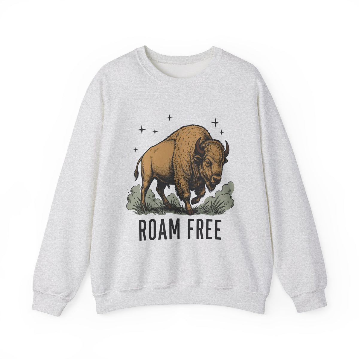 Buffalo Art Sweatshirt Animal Environment Gift Women Rustic Sweatshirt Bison Sweatshirt Wildlife Fan Primitive Sweatshirt Eco Graphic Line Art Star Symbols