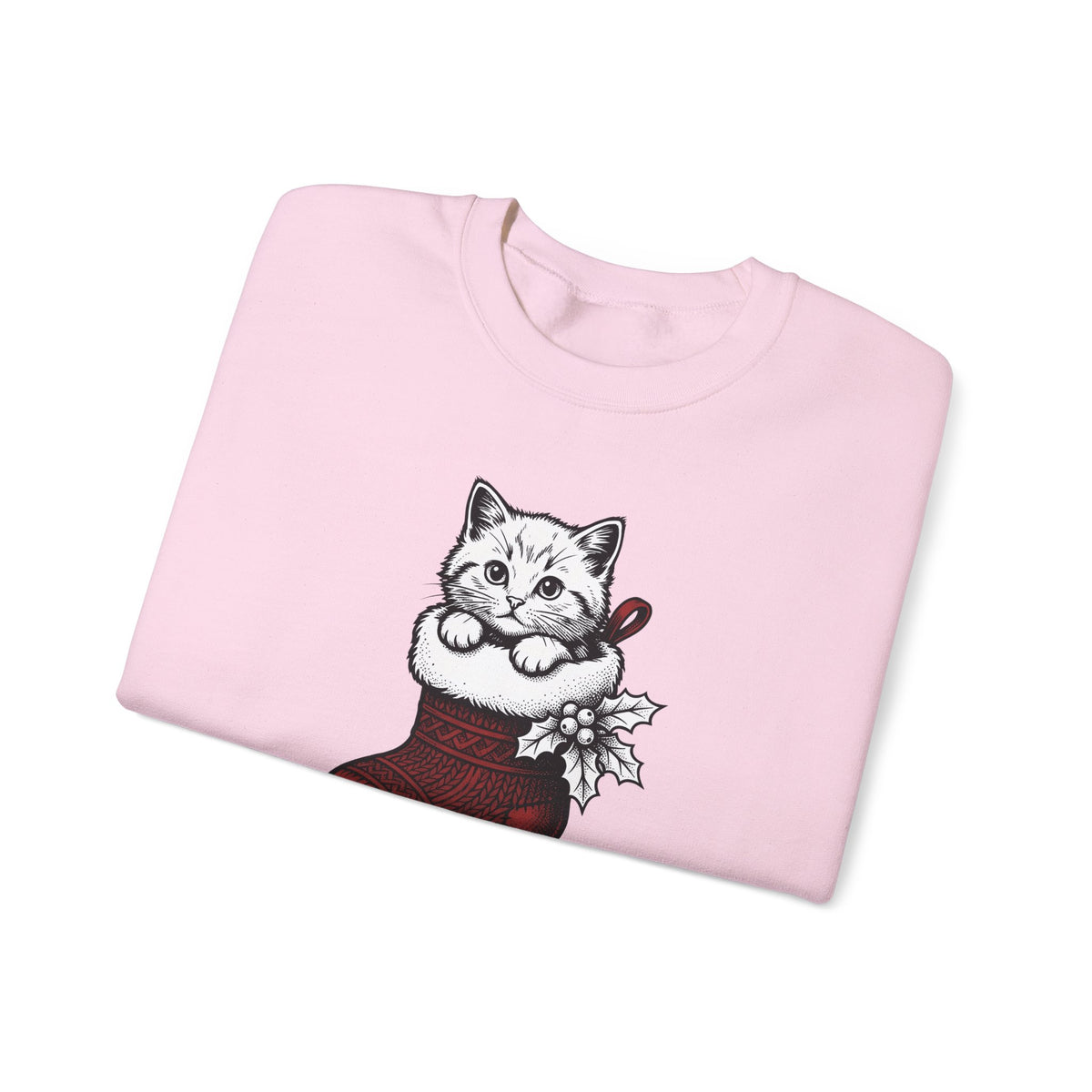 Kitten Stocking Sweatshirt Cat Christmas Gift Women Vintage Sweatshirt Christmas Stocking Sweatshirt Cat Fan Retro Sweatshirt Winter Graphic