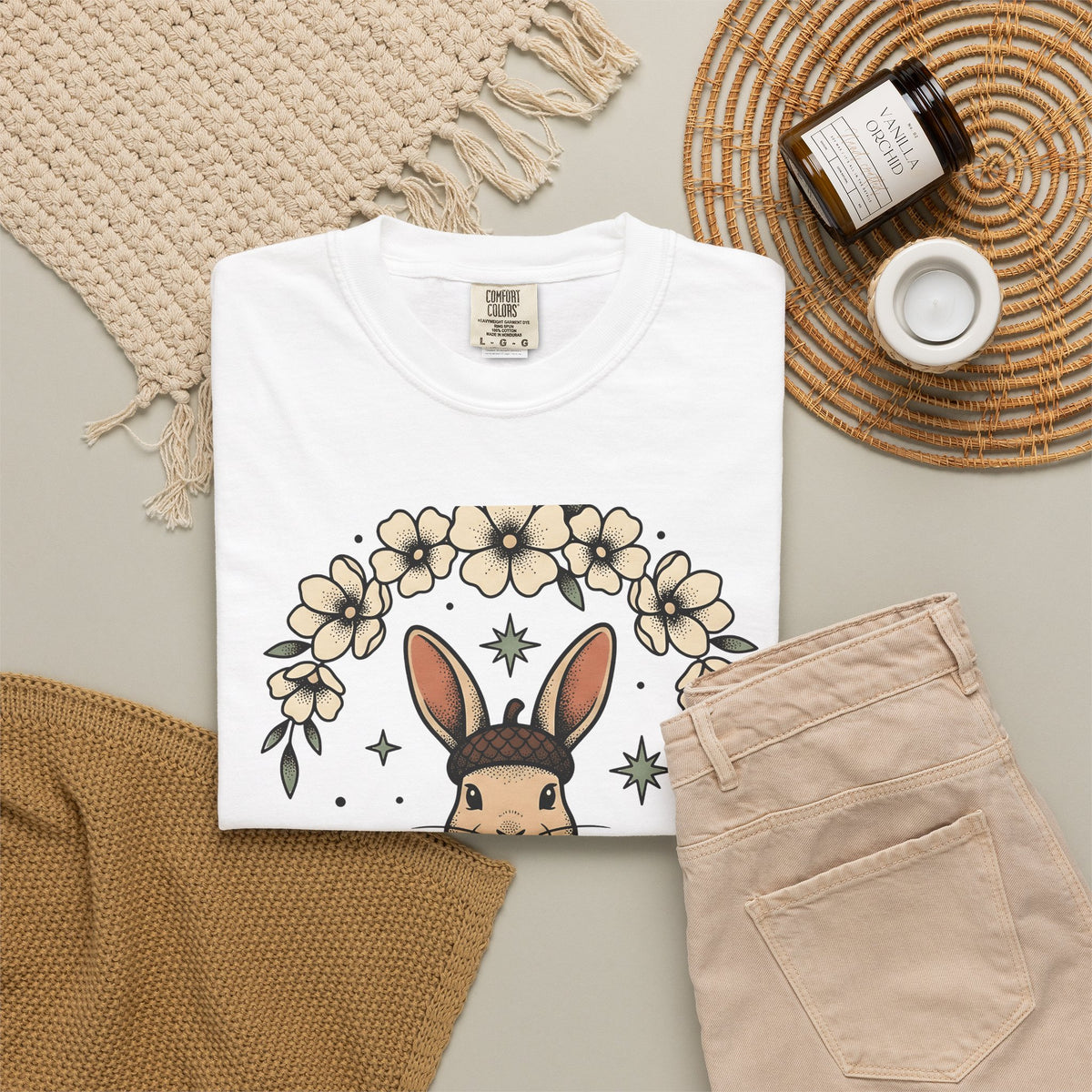 Peaceful Hare T-Shirt Yoga Critter Gift Women Folk T-Shirt Rabbit T-Shirt Yoga Enthusiast Folk Art T-Shirt Animal Graphic Line Art Garden Loop