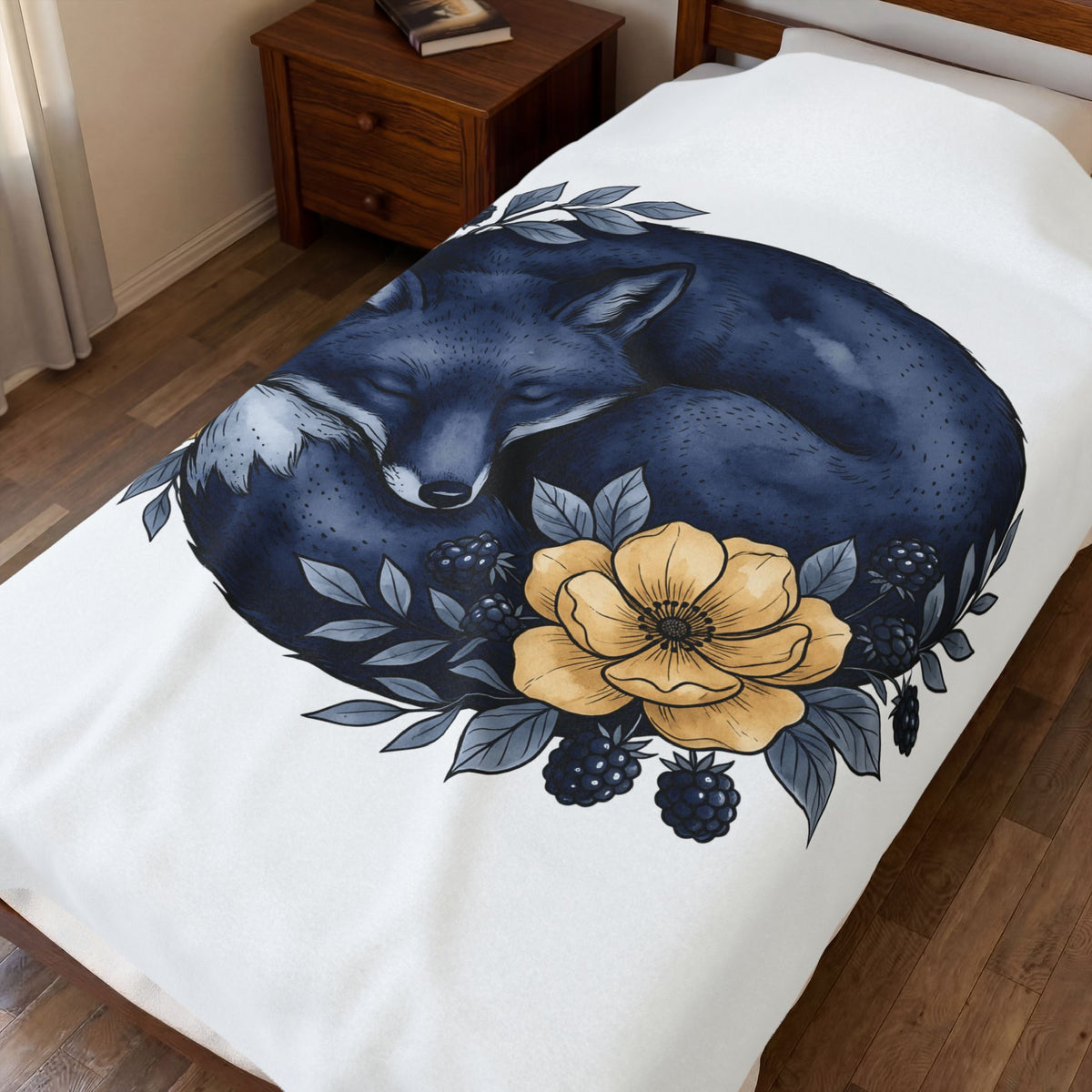 Resting Fox Boho Chic Nature Gift Line Fox Bohemian Fan Minimalist Environmental Rustic Field Blanket
