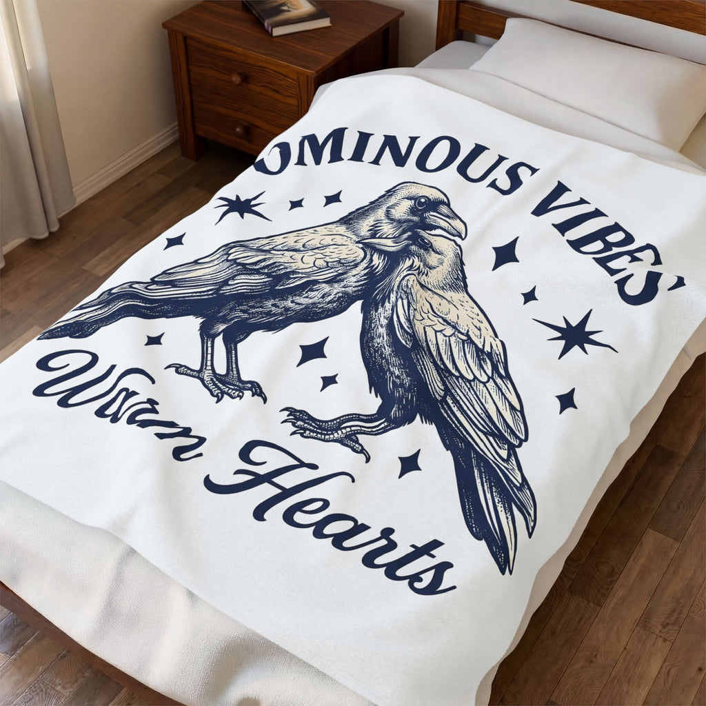 Crow Pair Blanket Gothic Fauna Gift Women Rustic Blanket Raven Blanket Dark Fan Corvid Graphic Blanket Doodle Twinkle Stars Blanket