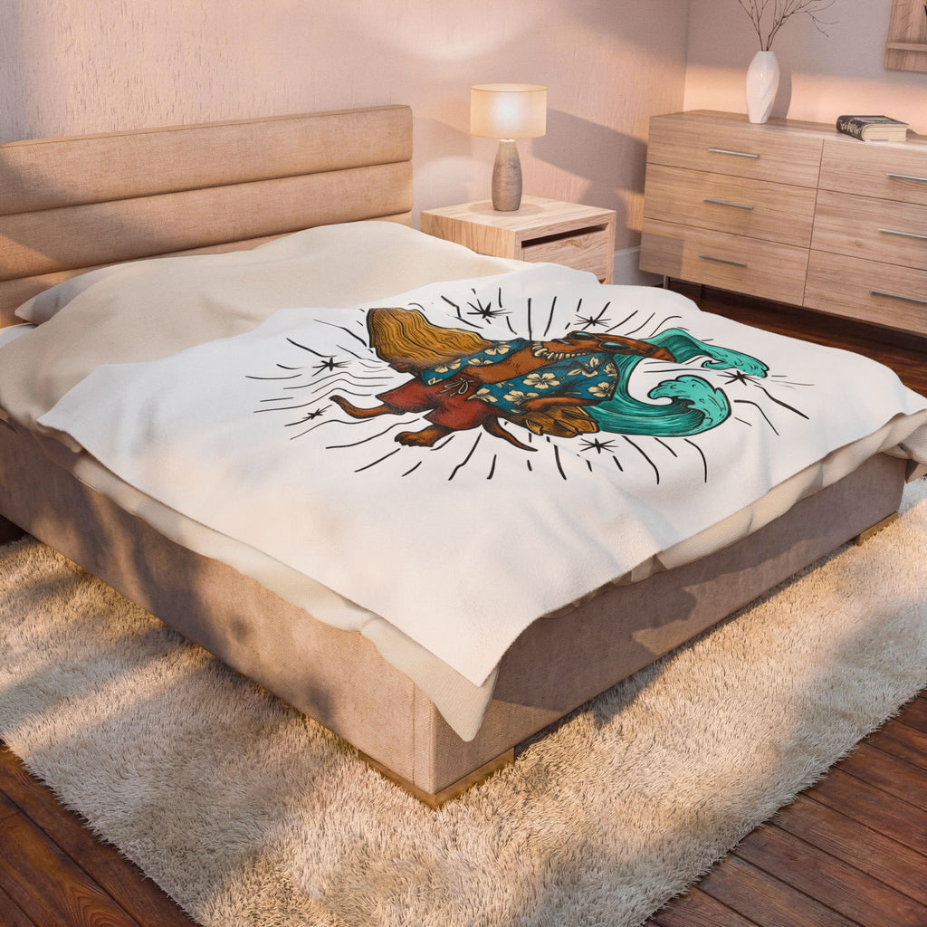 Dachshund Surfer Blanket Dog Holiday Gift Women Animated Blanket Wiener Dog Blanket Dog Fan Cartoon Blanket Vacation Graphic Retro Surfboard Blanket