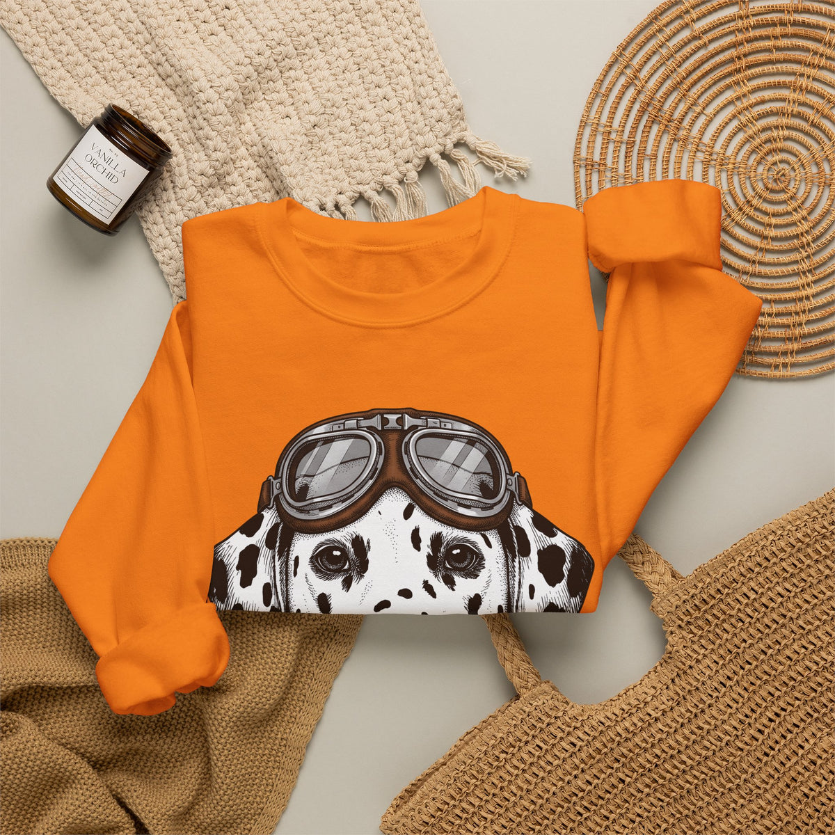 Dalmatian Puppy Sweatshirt Dog Pets Gift Women Line Art Sweatshirt Puppy Sweatshirt Dog Fan Dalmatian Sweatshirt Animal Graphic Retro Pilot Goggles Sweatshirt
