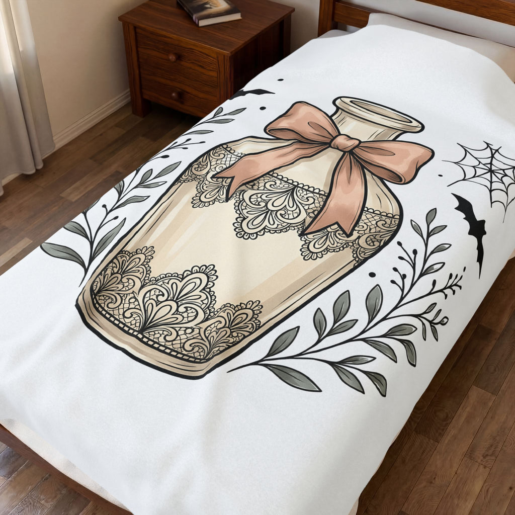 Potion Bottle Blanket Halloween Witch Gift Women Boho Blanket Apothecary Jar Blanket Horror Fan Occult Graphic Blanket Vintage Bats Blanket