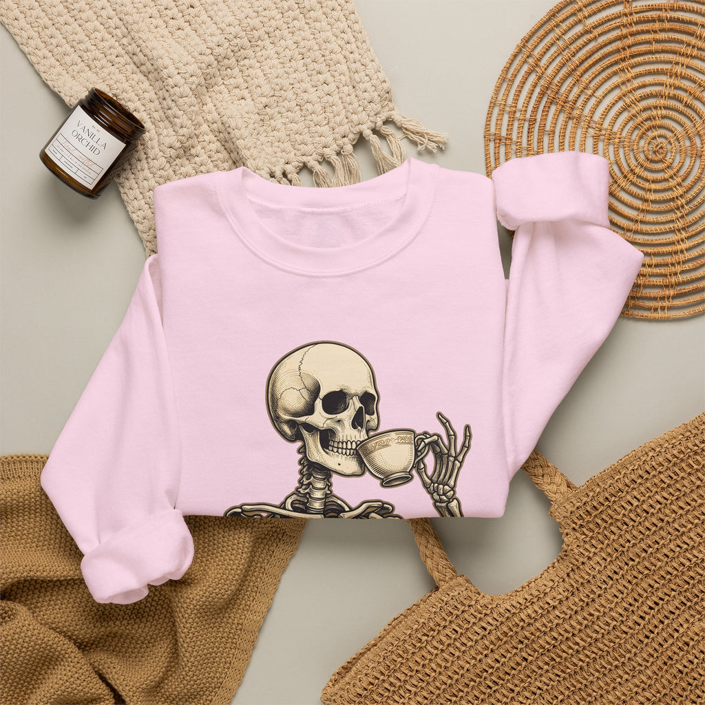 Skeleton Tea Cup Sweatshirt Halloween Goth Gift Women Vintage Sweatshirt Tea Cup Sweatshirt Horror Fan Retro Sweatshirt Dark Graphic Hand