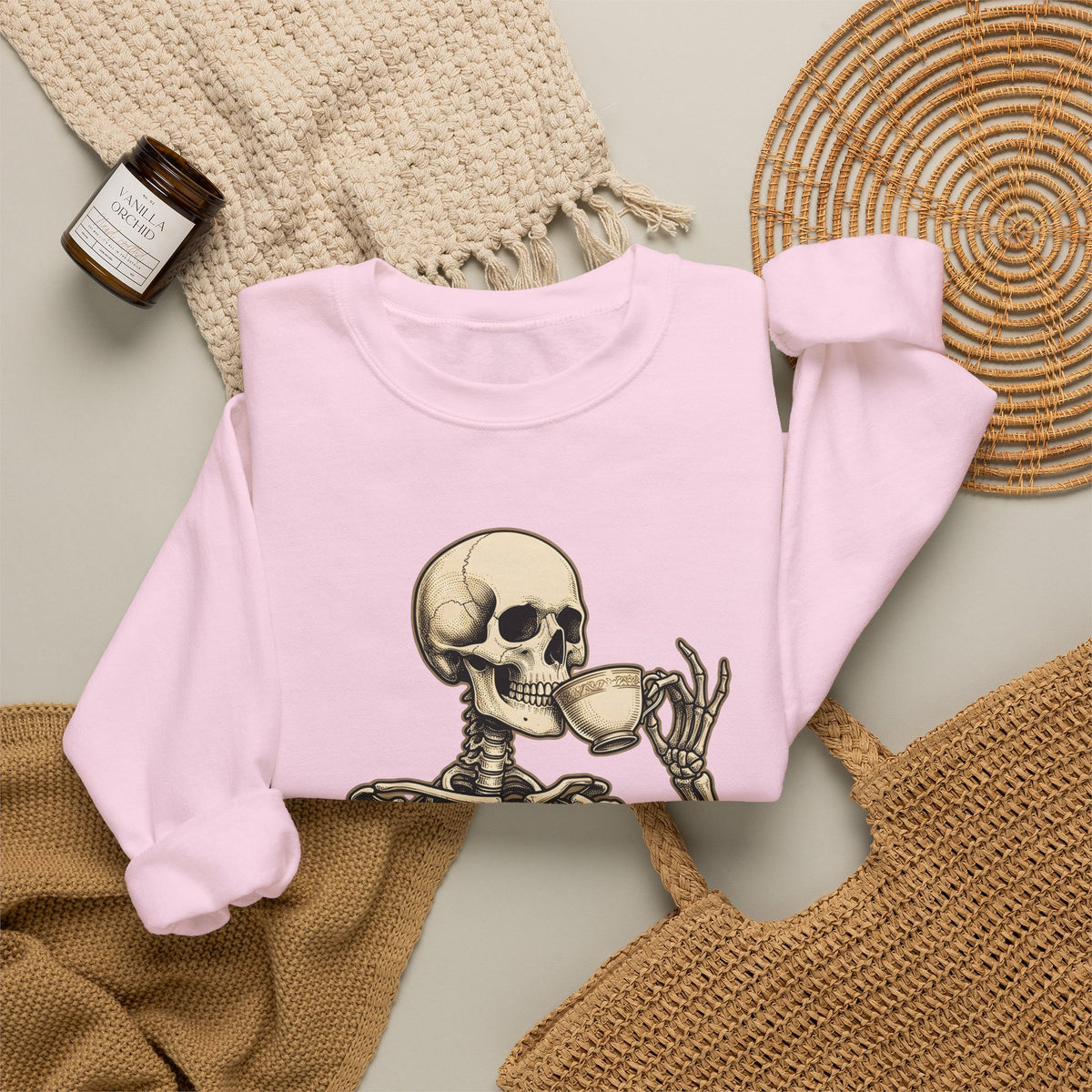 Skeleton Tea Cup Sweatshirt Halloween Goth Gift Women Vintage Sweatshirt Tea Cup Sweatshirt Horror Fan Retro Sweatshirt Dark Graphic Hand