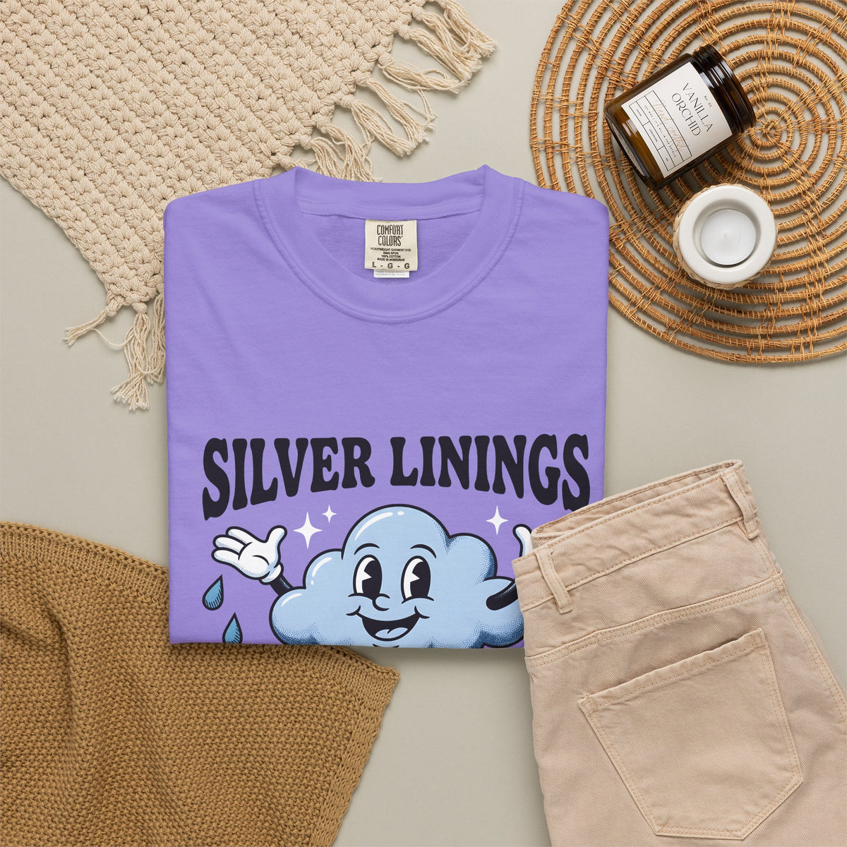 Happy Cloud T-Shirt Funny Positivity Gift Women Cartoon T-Shirt Cloud T-Shirt Humor Fan Comic T-Shirt Optimistic Graphic Retro Raindrops T-Shirt