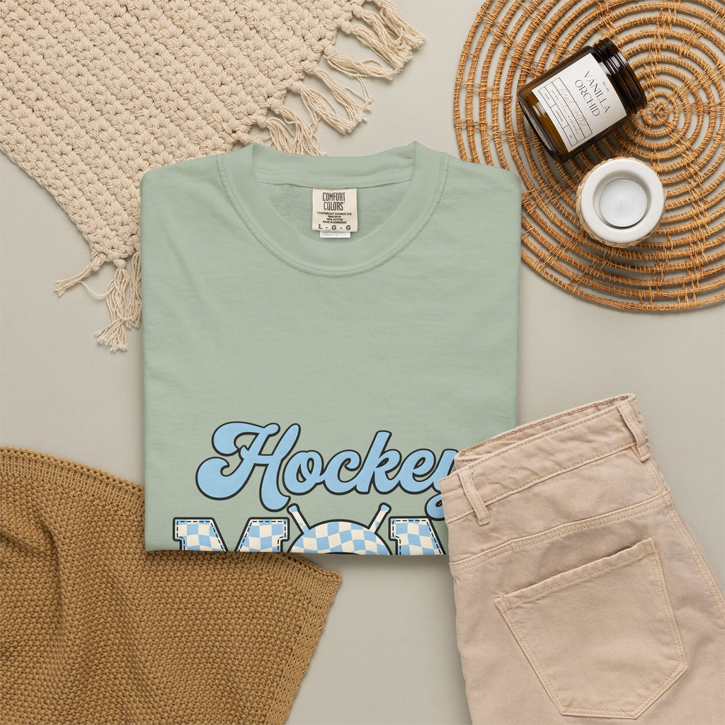 Hockey Puck T-Shirt Hockey Mom Sports Gift Women Retro T-Shirt Puck T-Shirt Hockey Fan Vintage T-Shirt Athletic Graphic Checkered Hockey Sticks