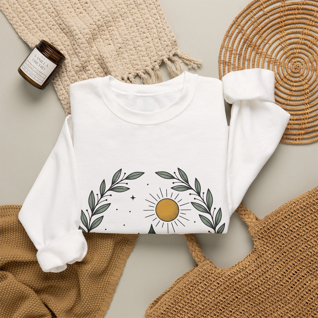 Fir Tree Sweatshirt Nature Wilderness Gift Women Leaf Sweatshirt Pine Sweatshirt Outdoors Enthusiast Foliage Sweatshirt Bush Graphic Outline Bright Sun Sweatshirt